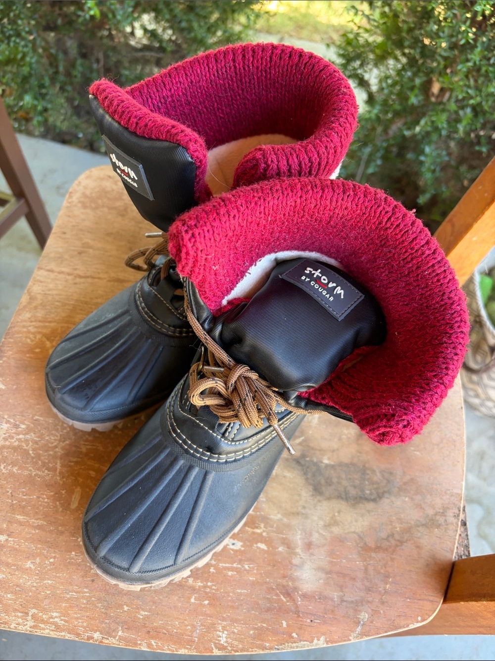 Cougar storm Black waterproof Winter Boots with Red Knit Cuffs